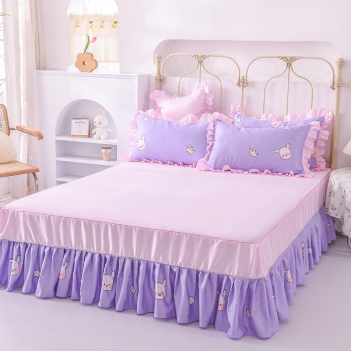 91家纺网 家纺一手货源 找家纺 欧冠 2022新款水洗真丝床裙款刺绣印花四件套 小淘气