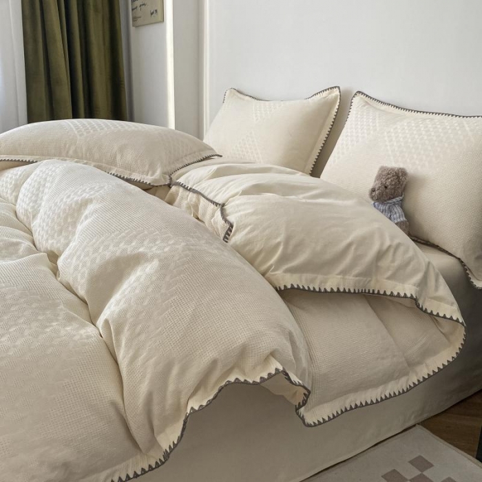 91家纺网 家纺一手货源 找家纺 (总)金丝鸟2023新款A类60支全棉水洗棉华夫格系列四件套