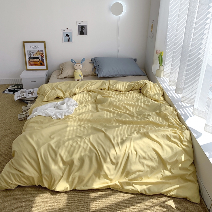 91家纺网 家纺一手货源 找家纺 曼谷新款美棉磨毛纯色系带蝴蝶结四件套 布丁奶茶海盐（系带款）