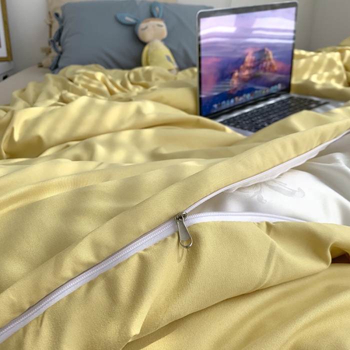 91家纺网 家纺一手货源 找家纺 曼谷新款美棉磨毛纯色系带蝴蝶结四件套 布丁奶茶海盐（系带款）