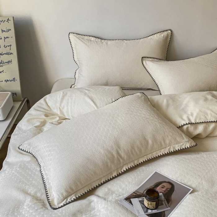 91家纺网 家纺一手货源 找家纺 (总)金丝鸟2023新款A类60支全棉水洗棉华夫格系列四件套