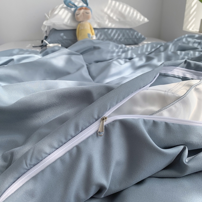 91家纺网 家纺一手货源 找家纺 曼谷家纺 新款美棉磨毛纯色系带混搭拼色蝴蝶结四件套 海盐椰奶（系带款）