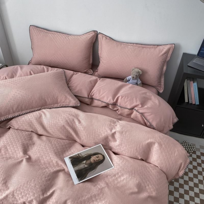 91家纺网 家纺一手货源 找家纺 金丝鸟 2023新款A类60支全棉水洗棉华夫格系列四件套 拉夫格 粉