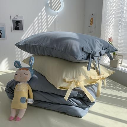 曼谷家纺 新款美棉磨毛纯色系带混搭拼色蝴蝶结四件套 海盐芝士（系带款）