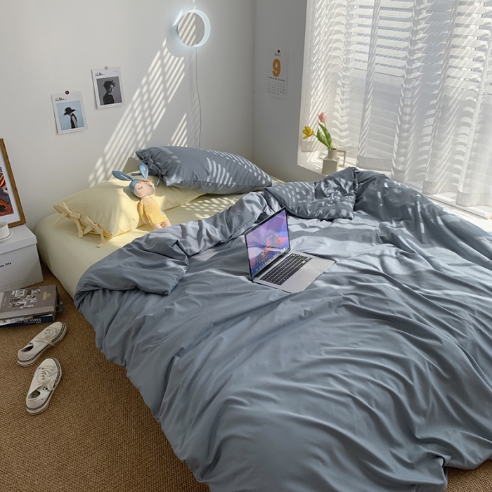 91家纺网 家纺一手货源 找家纺 曼谷家纺 新款美棉磨毛纯色系带混搭拼色蝴蝶结四件套 海盐芝士（系带款）