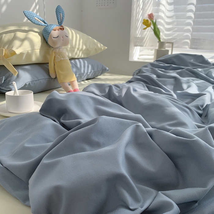 91家纺网 家纺一手货源 找家纺 曼谷家纺 新款美棉磨毛纯色系带混搭拼色蝴蝶结四件套 海盐芝士（系带款）