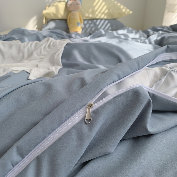 91家纺网 家纺一手货源 找家纺 曼谷家纺 新款美棉磨毛纯色系带混搭拼色蝴蝶结四件套 海盐芝士（系带款）