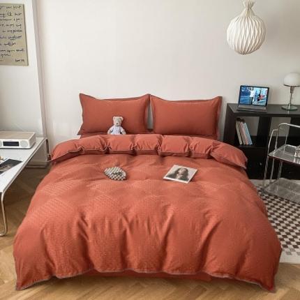 金丝鸟 2023新款A类60支全棉水洗棉华夫格系列四件套 拉夫格 红