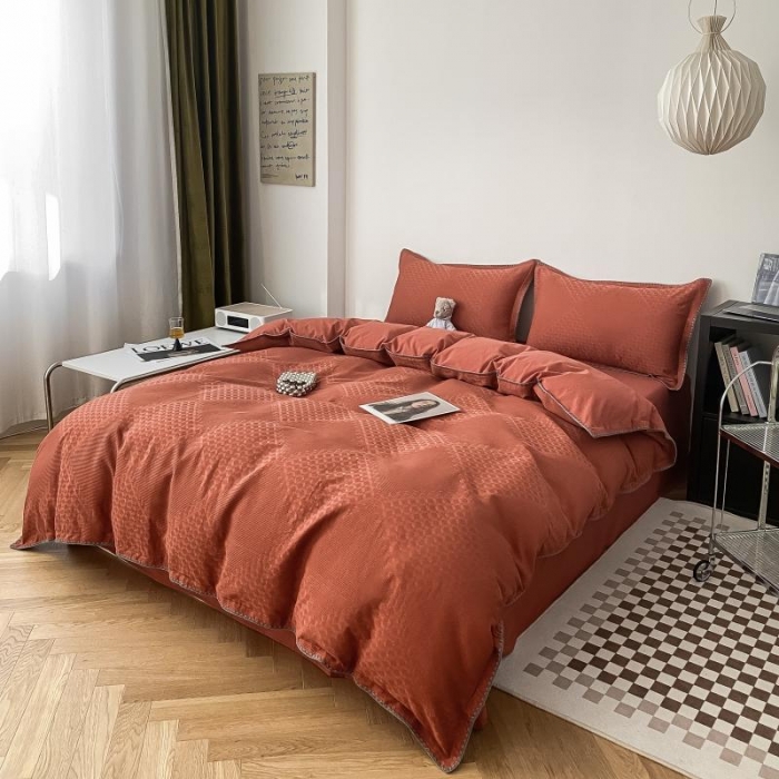 91家纺网 家纺一手货源 找家纺 金丝鸟 2023新款A类60支全棉水洗棉华夫格系列四件套 拉夫格 红