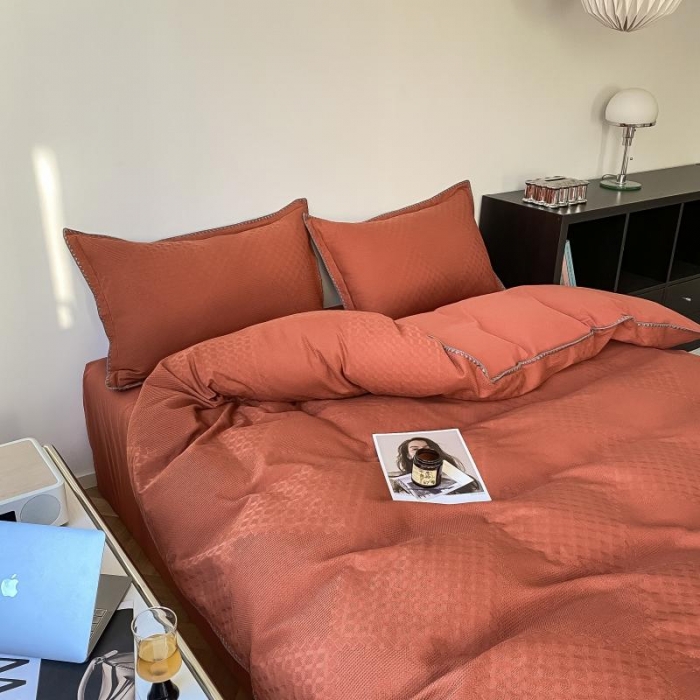 91家纺网 家纺一手货源 找家纺 金丝鸟 2023新款A类60支全棉水洗棉华夫格系列四件套 拉夫格 红