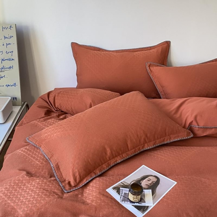 91家纺网 家纺一手货源 找家纺 金丝鸟 2023新款A类60支全棉水洗棉华夫格系列四件套 拉夫格 红