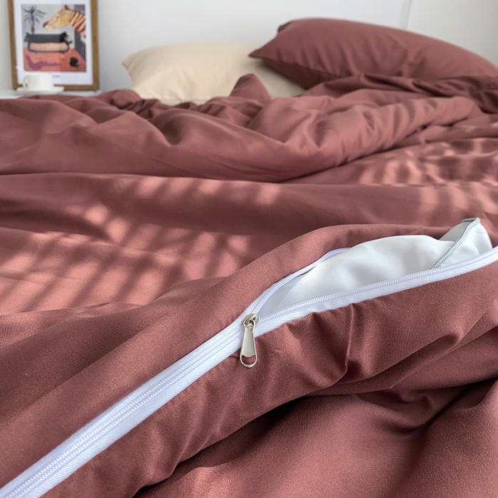 91家纺网 家纺一手货源 找家纺 曼谷家纺 新款美棉磨毛纯色系带混搭拼色蝴蝶结四件套 焦糖奶茶（系带款）