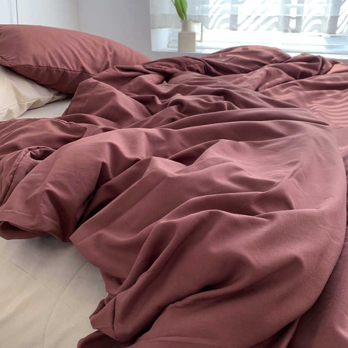 91家纺网 家纺一手货源 找家纺 曼谷家纺 新款美棉磨毛纯色系带混搭拼色蝴蝶结四件套 焦糖奶茶（系带款）