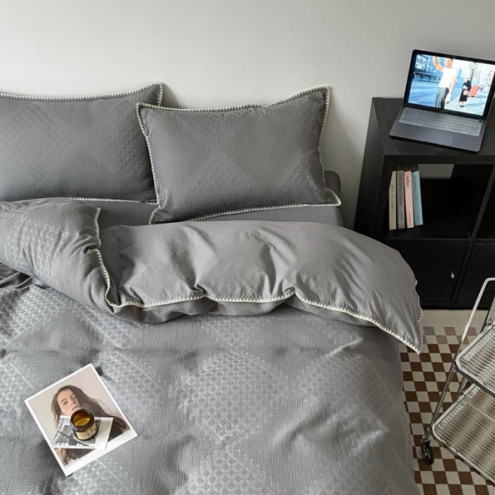 91家纺网 家纺一手货源 找家纺 金丝鸟 2023新款A类60支全棉水洗棉华夫格系列四件套 拉夫格 灰