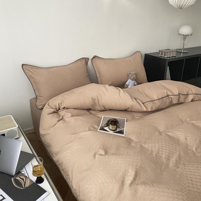 91家纺网 家纺一手货源 找家纺 金丝鸟 2023新款A类60支全棉水洗棉华夫格系列四件套 拉夫格 驼