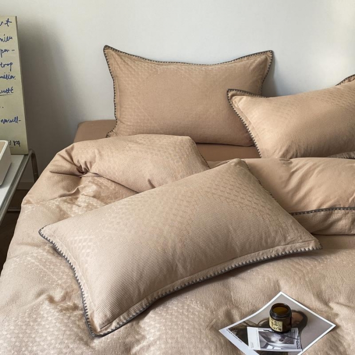 91家纺网 家纺一手货源 找家纺 金丝鸟 2023新款A类60支全棉水洗棉华夫格系列四件套 拉夫格 驼