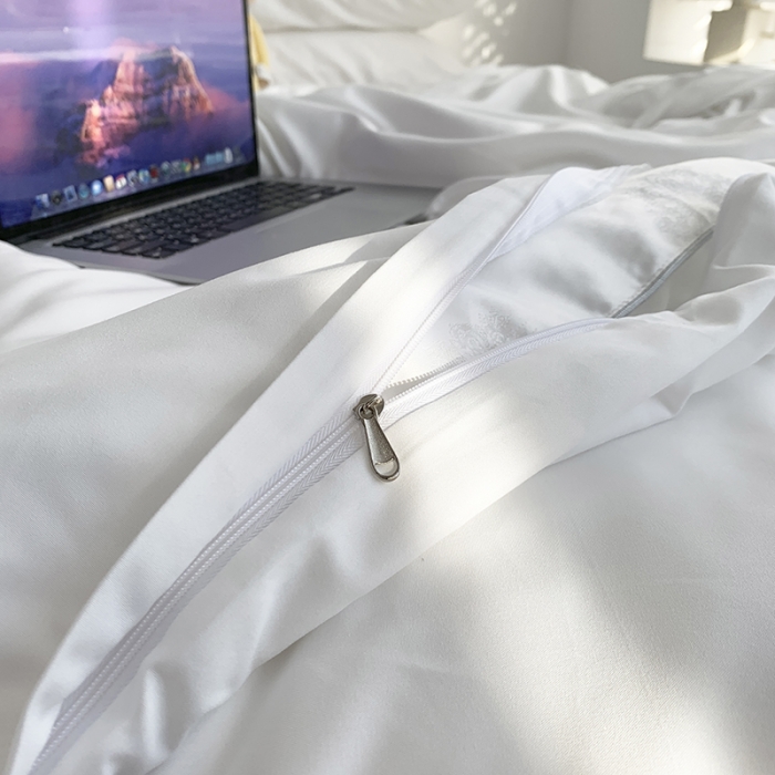 91家纺网 家纺一手货源 找家纺 曼谷家纺 新款美棉磨毛纯色系带混搭拼色蝴蝶结四件套 椰奶（系带款）