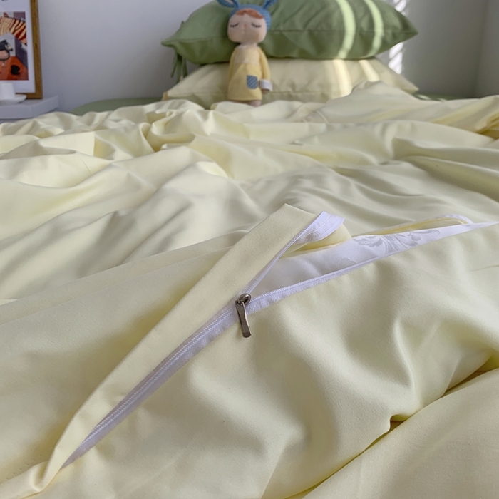 91家纺网 家纺一手货源 找家纺 曼谷家纺 新款美棉磨毛纯色系带混搭拼色蝴蝶结四件套 芝士豆绿（系带款）