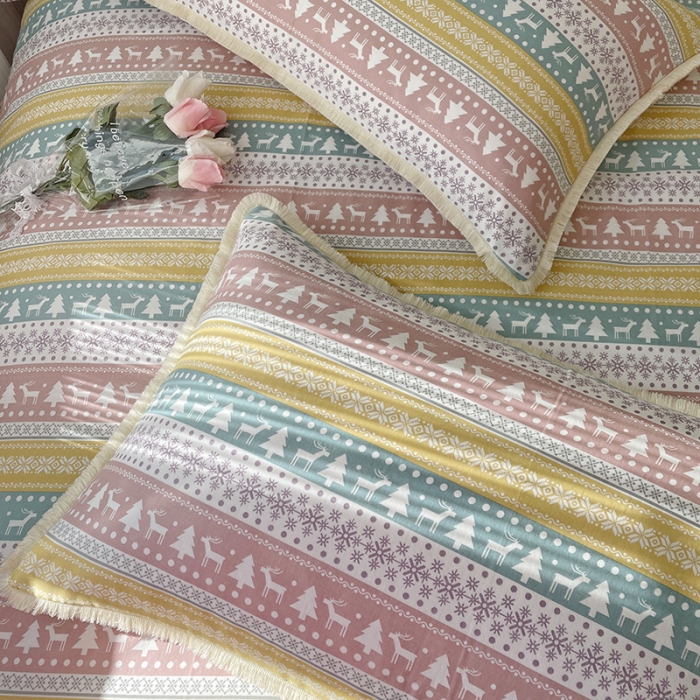 91家纺网 家纺一手货源 找家纺 千朵 2022新款全棉双层纱布四件套 圣诞小鹿