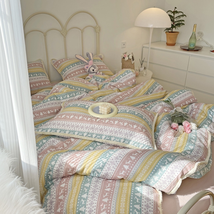 91家纺网 家纺一手货源 找家纺 千朵 2022新款全棉双层纱布四件套 圣诞小鹿