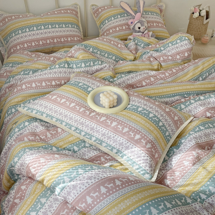 91家纺网 家纺一手货源 找家纺 千朵 2022新款全棉双层纱布四件套 圣诞小鹿