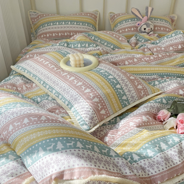 91家纺网 家纺一手货源 找家纺 千朵 2022新款全棉双层纱布四件套 圣诞小鹿