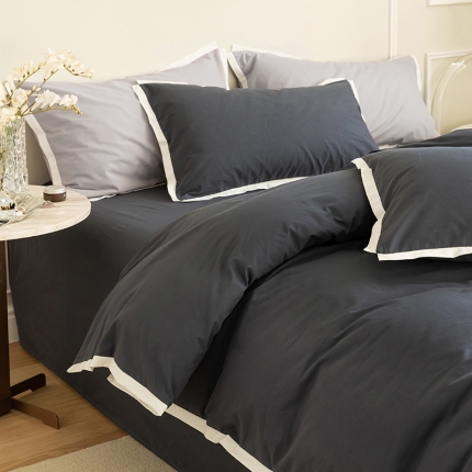 91家纺网 家纺一手货源 找家纺 ins简约全棉水洗棉嵌边四件套少女心被套纯棉床单床上用品