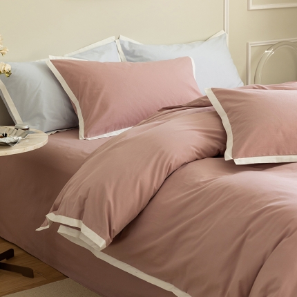 91家纺网 家纺一手货源 找家纺 ins简约全棉水洗棉嵌边四件套少女心被套纯棉床单床上用品