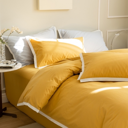 91家纺网 家纺一手货源 找家纺 ins简约全棉水洗棉嵌边四件套少女心被套纯棉床单床上用品