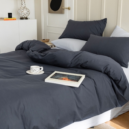 91家纺网 家纺一手货源 找家纺 北欧风素色纯棉水洗棉床四件套全棉新品被套床宿舍三件套床笠
