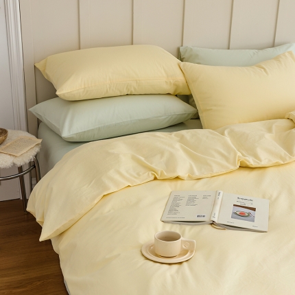 91家纺网 家纺一手货源 找家纺 北欧风素色纯棉水洗棉床四件套全棉新品被套床宿舍三件套床笠