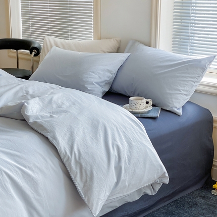 91家纺网 家纺一手货源 找家纺 北欧风素色纯棉水洗棉床四件套全棉新品被套床宿舍三件套床笠