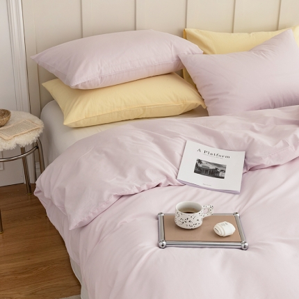 91家纺网 家纺一手货源 找家纺 北欧风素色纯棉水洗棉床四件套全棉新品被套床宿舍三件套床笠