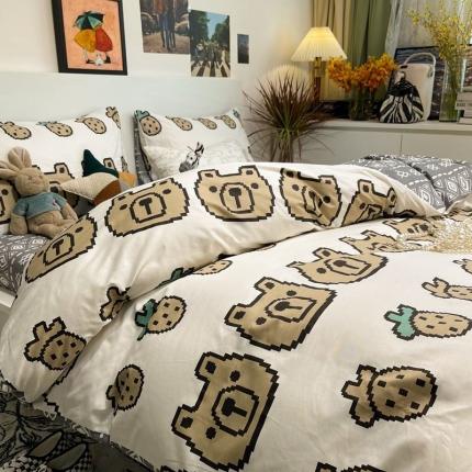 91家纺网 家纺一手货源 找家纺 HL原创 2022春夏新款13070全棉40支四件套 菠萝熊