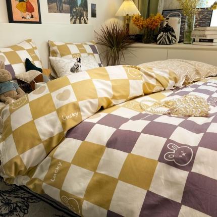 91家纺网 家纺一手货源 找家纺 HL原创 2022春夏新款13070全棉40支四件套 黄紫格