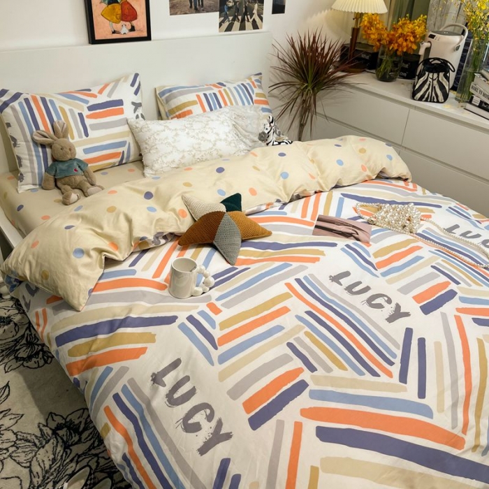 91家纺网 家纺一手货源 找家纺 HL原创 2022春夏新款13070全棉40支四件套五彩斑斓