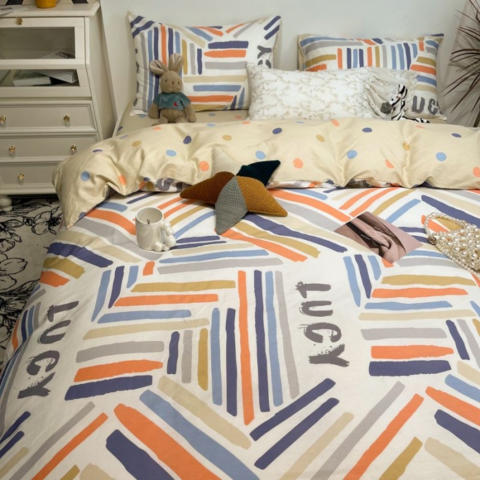 91家纺网 家纺一手货源 找家纺 HL原创 2022春夏新款13070全棉40支四件套五彩斑斓