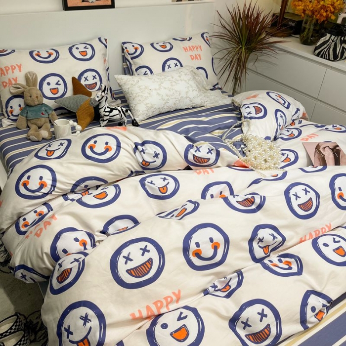 91家纺网 家纺一手货源 找家纺 HL原创 2022春夏新款13070全棉40支四件套 笑脸