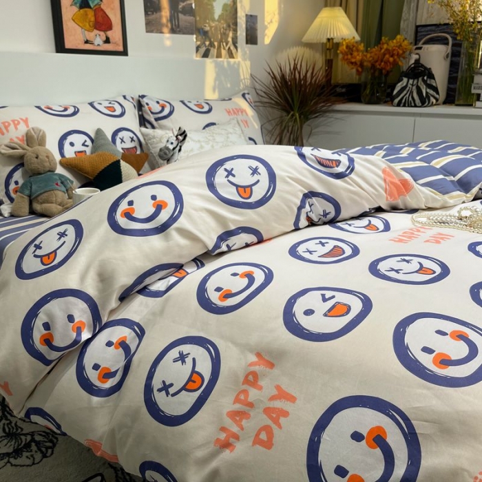 91家纺网 家纺一手货源 找家纺 HL原创 2022春夏新款13070全棉40支四件套 笑脸