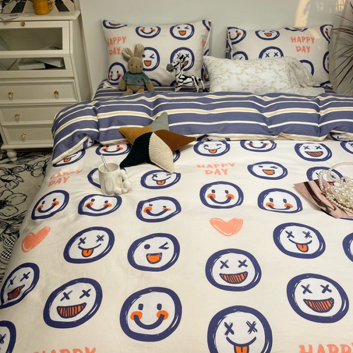 91家纺网 家纺一手货源 找家纺 HL原创 2022春夏新款13070全棉40支四件套 笑脸