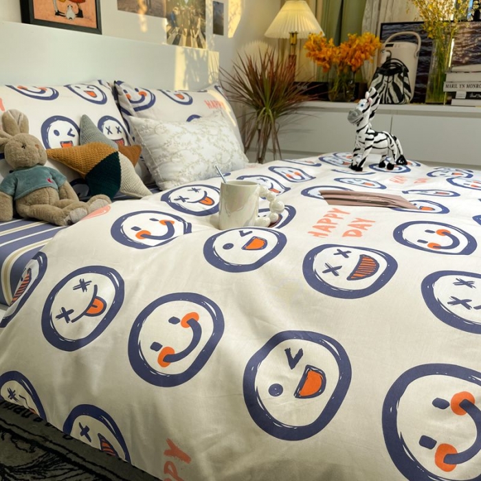 91家纺网 家纺一手货源 找家纺 HL原创 2022春夏新款13070全棉40支四件套 笑脸