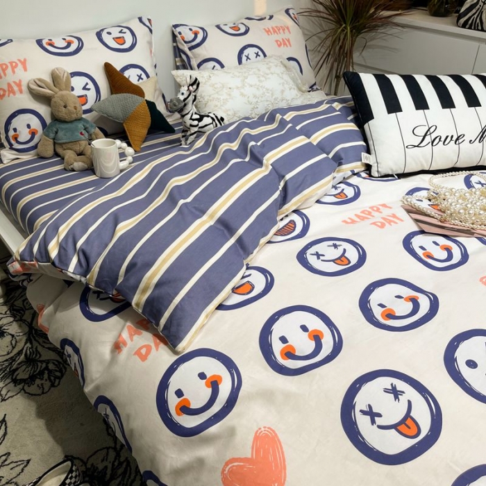 91家纺网 家纺一手货源 找家纺 HL原创 2022春夏新款13070全棉40支四件套 笑脸