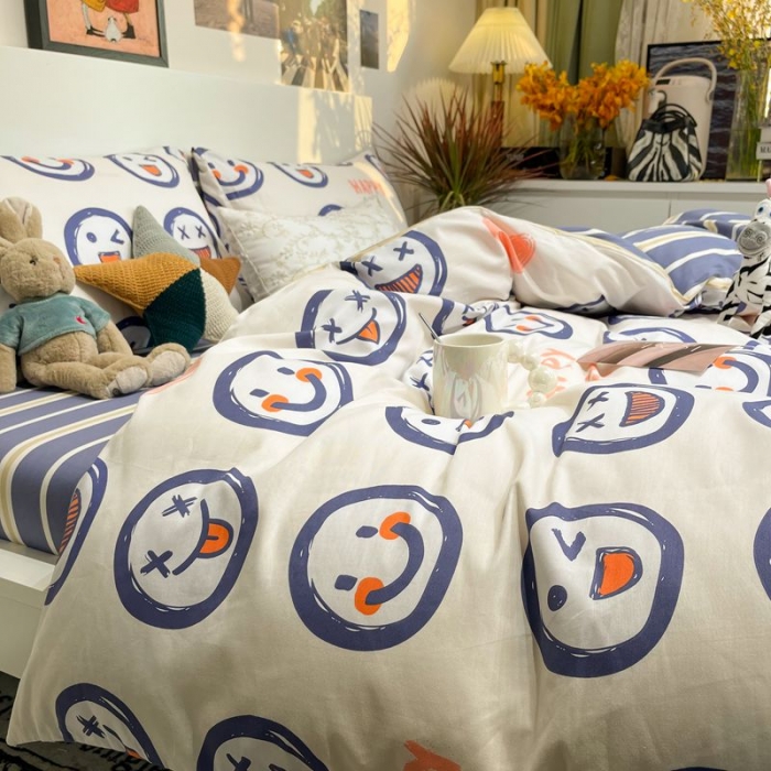 91家纺网 家纺一手货源 找家纺 HL原创 2022春夏新款13070全棉40支四件套 笑脸