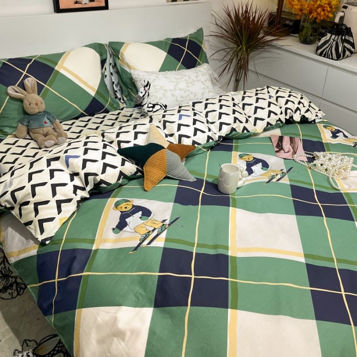 91家纺网 家纺一手货源 找家纺 HL原创 2022春夏新款13070全棉40支四件套 熊先生