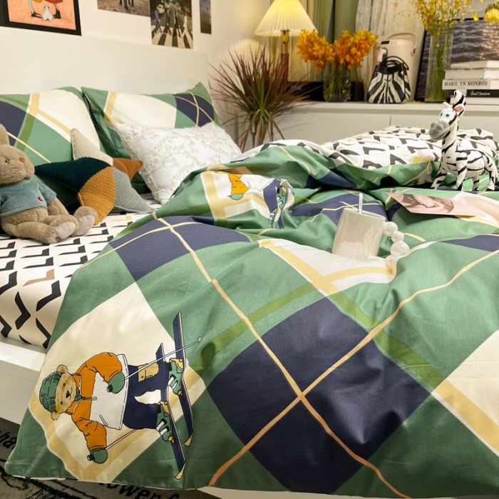 91家纺网 家纺一手货源 找家纺 HL原创 2022春夏新款13070全棉40支四件套 熊先生