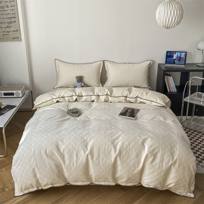 91家纺网 家纺一手货源 找家纺 总金丝鸟2023新款A类60支全棉水洗棉华夫格四件套苏珊格