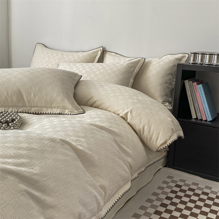 91家纺网 家纺一手货源 找家纺 总金丝鸟2023新款A类60支全棉水洗棉华夫格四件套苏珊格