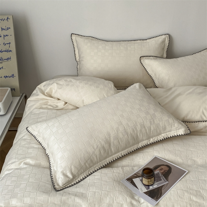 91家纺网 家纺一手货源 找家纺 总金丝鸟2023新款A类60支全棉水洗棉华夫格四件套苏珊格