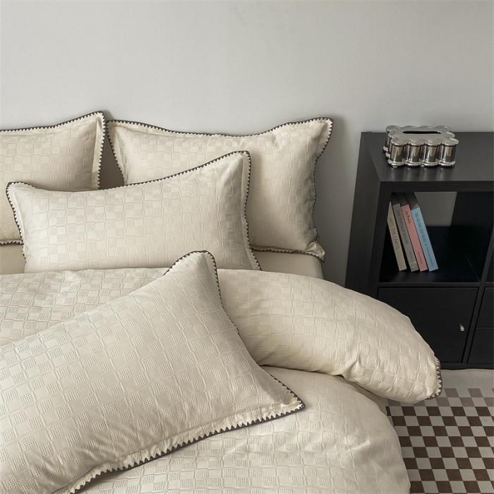 91家纺网 家纺一手货源 找家纺 金丝鸟2023新款A类60支全棉水洗棉华夫格四件套苏珊格 苏珊格白