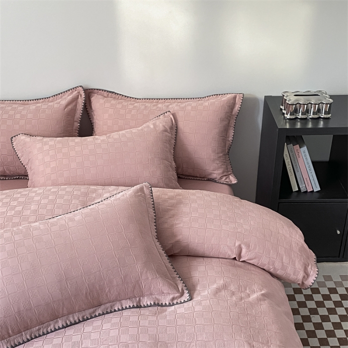 91家纺网 家纺一手货源 找家纺 金丝鸟2023新款A类60支全棉水洗棉华夫格四件套苏珊格 苏珊格粉